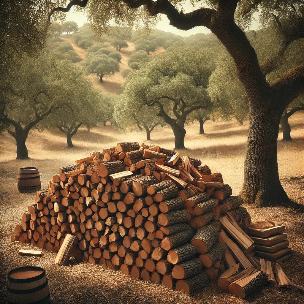 Pila individual de leña de encina en medio del bosque